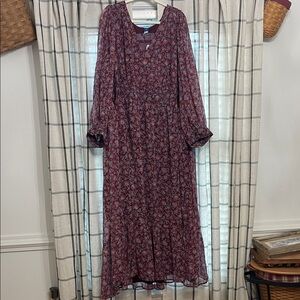 Old Navy Burgundy Floral Long Sleeve Maxi Dress
